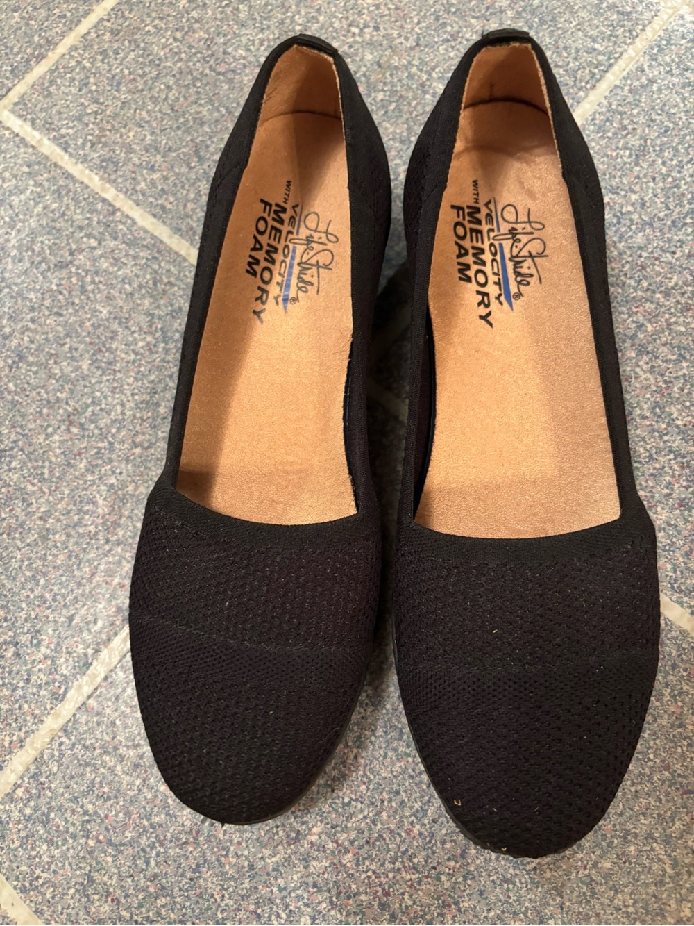 Life Stride Black Knit Slip-On Flats
